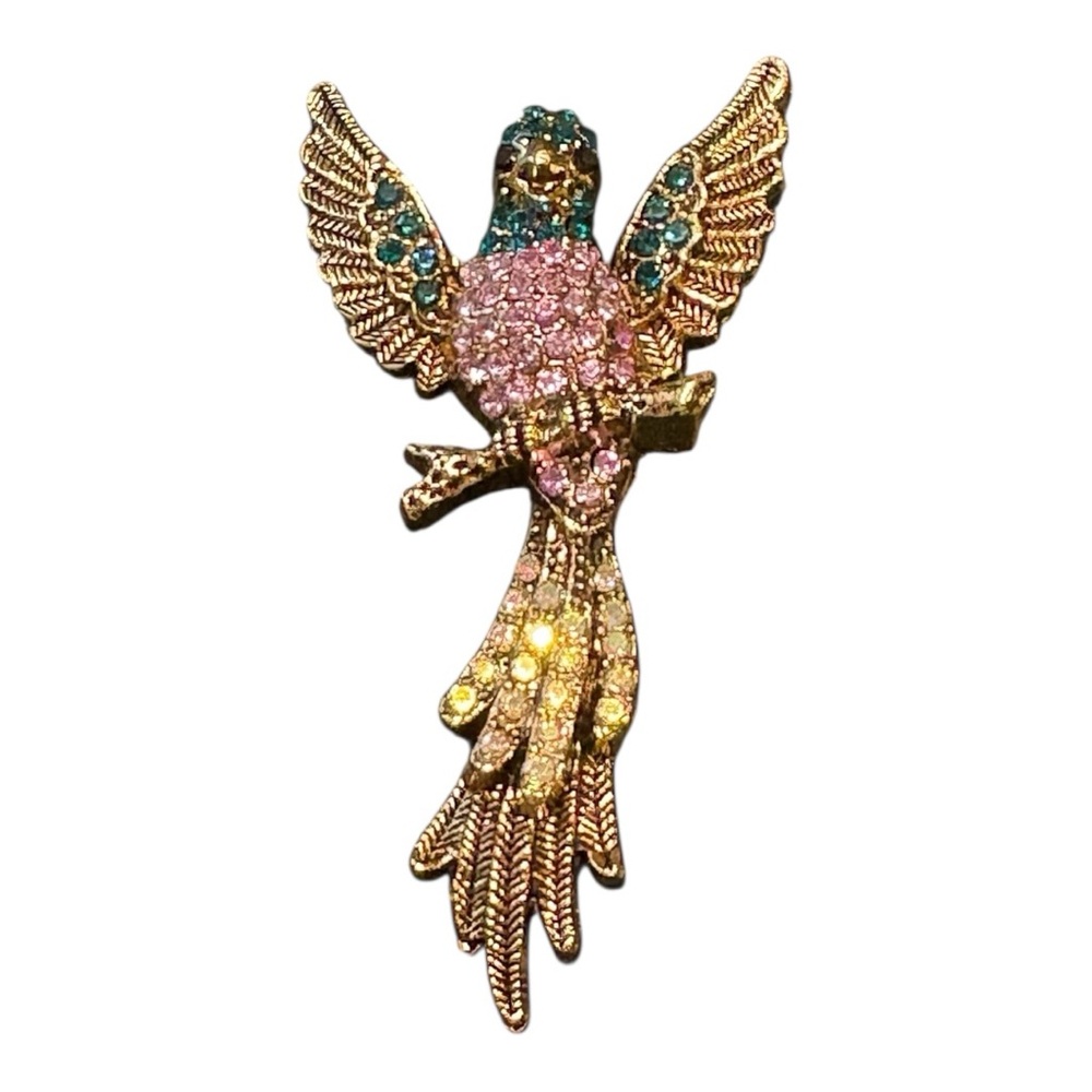 Vintage Rhinestone Enamel Bird Brooch Multicolor Parrot Design
